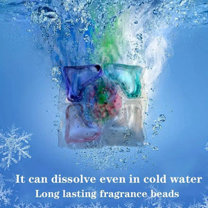 Colorful fragrance beads溶解ing in water with text about their properties.