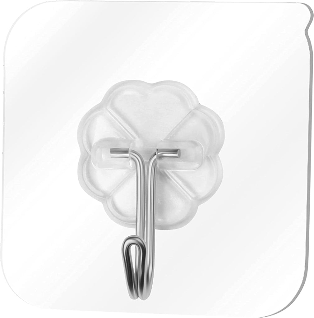 Clear adhesive hook with a metal hook on a white background