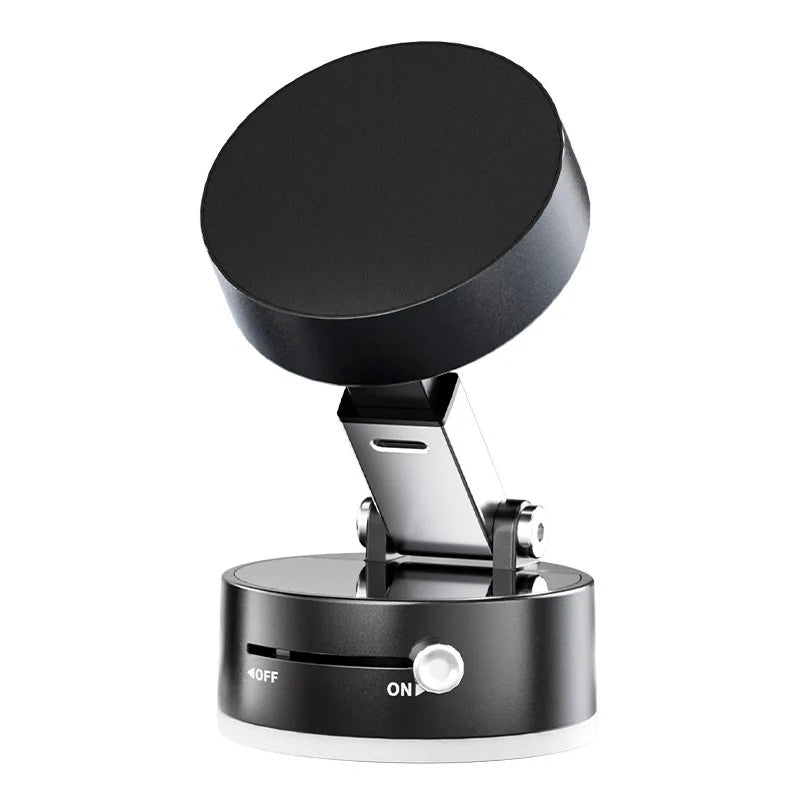 Black stand with a smartphone on a white background