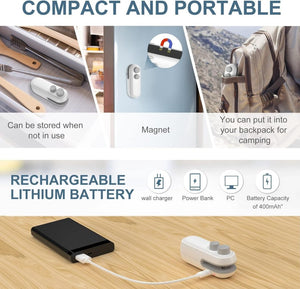 Product features including compactness, portability, magnetism, rechargeable lithium battery, and usage scenarios.